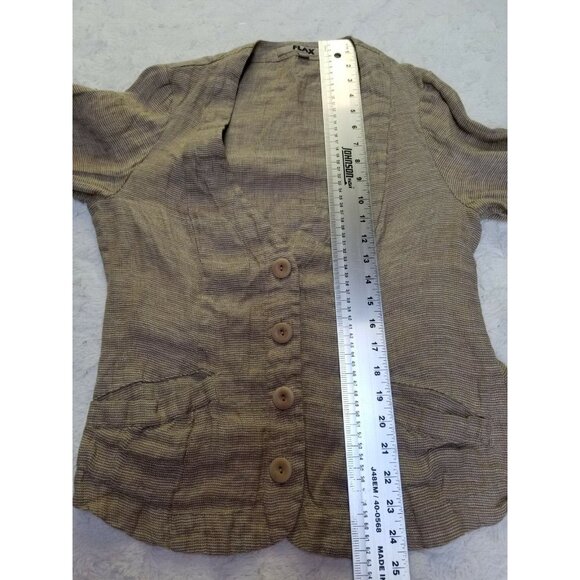 Flax Womens Linen Textured Blazer Jacket Size P (4-6) Tan Pockets Button Front - Picture 6 of 6